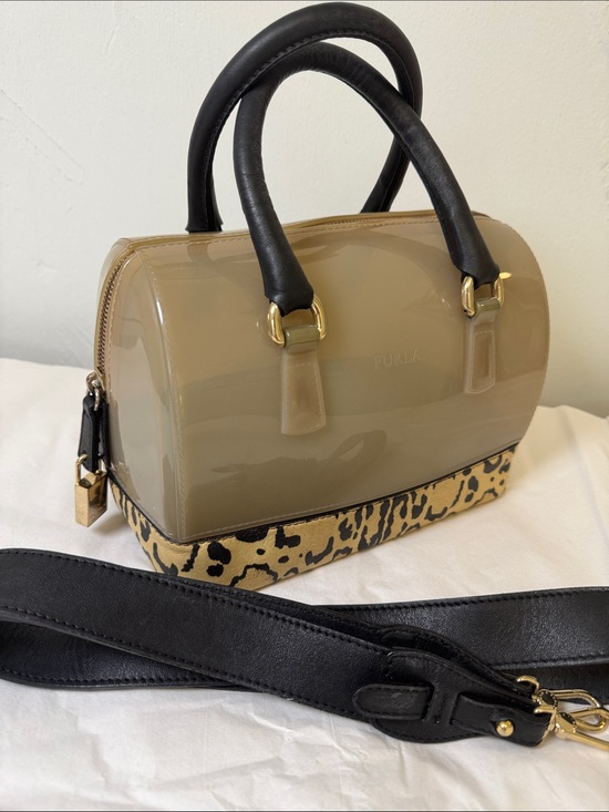Furla Handbags - Furla Jelly Candy Bag beige with leopard print top handle and strap